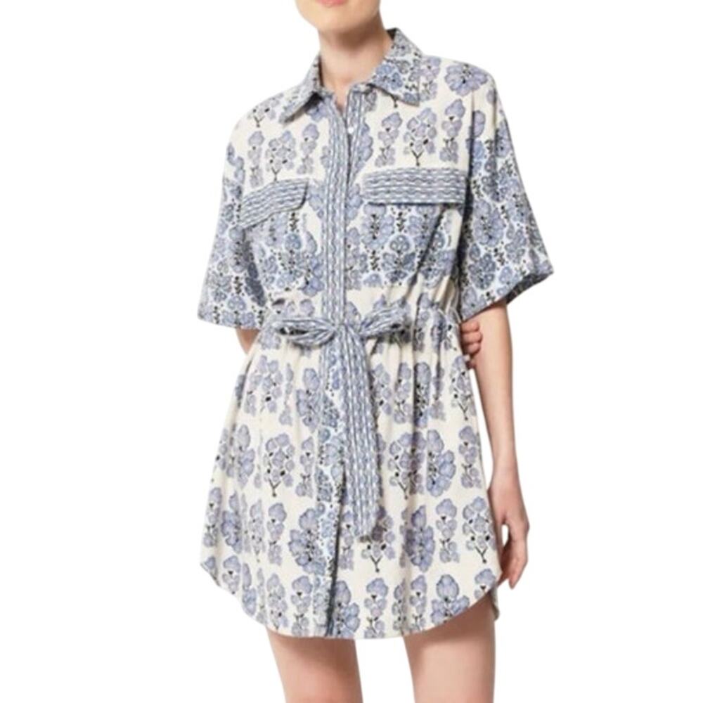 Omika Blue Floral Carla Shirt Dress Size Medium